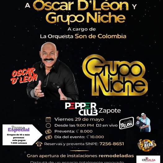 Oscar D’León y Grupo Niche tendrán tributo salsero en Pepper Club Oscar D’León y Grupo Niche tendrán tributo salsero en Pepper Club